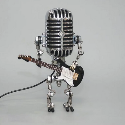 Vintage Metal Microphone Robot With Guitar Lamp Black | 12-String Guitar