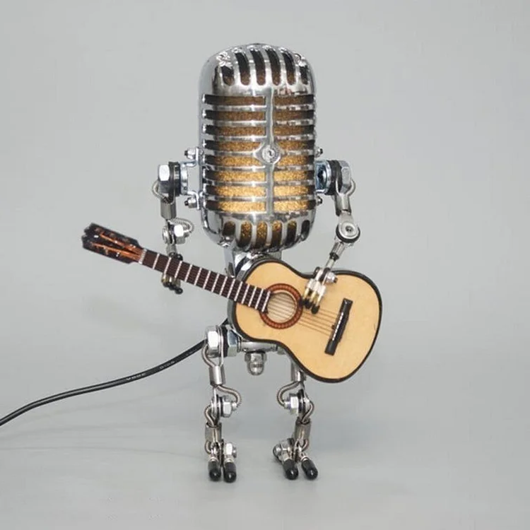 Vintage Metal Microphone Robot With Guitar Lamp Yellow | Classical Guitar