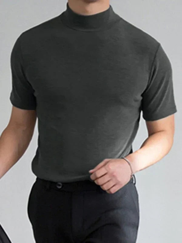 Men ’S High Neck Slim Fit T-Shirt - Hot Sale 50% Off Grey / S