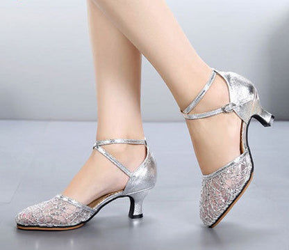 Women’s Modern Shoes Ballroom Salsa Line Dance Outdoor Party/Prom Performance Heel Cuban Silver /